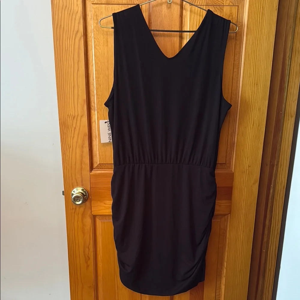 Nine West Black Ruched V-Neck Cocktail Dress - Picture 7 of 7